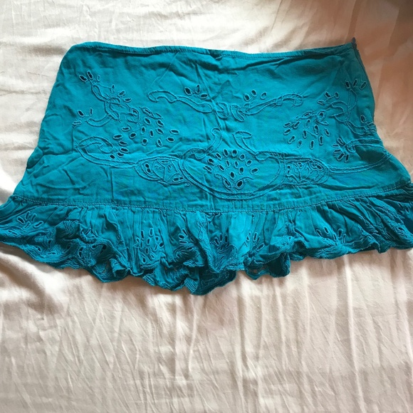Vintage Handmade Rayon Crochet mini Skirt Turquoise size small - Picture 1 of 5